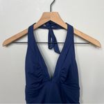 Athleta  Shirrendipity Tankini Halter Top Navy Swimsuit Top Size Medium Tall Photo 3