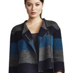 Bailey44 Bailey‎ 44 Women's Striped Blue Gray Wool Asymmetrical Zip Closure Jacket Medium Photo 0