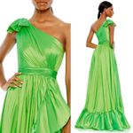 Mac Duggal  Bow One Shoulder Ruffle Asymmetric Hem Gown Size 14 68027 Photo 2