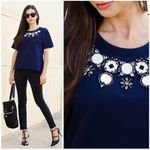 J.Crew Structured Necklace Shirt Top Women's Medium Navy Preppy Career Classic Photo 1