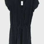Ann Taylor  LOFT Women‎ Size XS Black Romper Cap Sleeve V-Neck Front Clasp Button Photo 0