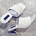 AQUA  Padded Woven Katy Square Toe Stiletto Heeled Sandals in White, Size 10 NEW Photo 3