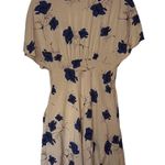 Free People  Dress 4 Blue Floral Mini Swing Cinch Sleeve Pockets Pearl Comb Tan Photo 1