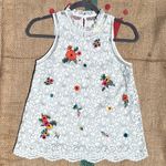 Maeve Anthropologie Maci White Lace Top with Floral Multi-Color Embroidery Photo 8