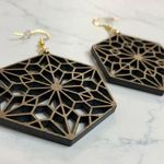 Handmade Walnut Wooden Geometric Dangle Earrings Photo 3