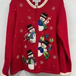 Red medium Holiday Christmas Collection 2004 Snowman embroidery Zip up Sweater Photo 0