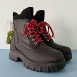 Nurture By Lamaze Nurture Whitney Water Resistant Leather Lace-Up Black Lug Sole Platform Boots Photo 1