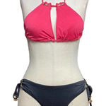 Trina Turk Tokyo Black Loop Side Bikini Bottom w/ Red Top Size 10 Photo 0