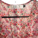 Fray Boutique Women’s Size M Wrap Front Chiffon Ruffle Mini Dress Red Rose Print Pink Size M Photo 2