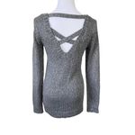 Guess Quinn Gray Criss Cross Back Sequin Sweater SMALL Casual Sparkle Designer Photo 4