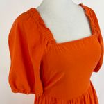 Who What Wear Tie Back Puff Sleeve Linen Blend Midi Dress Orange Photo 7