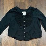 Free People Crochet Detail Black Cropped Buttoned-Down Top Photo 0