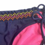 Hobie 𑁍 Floral Bead Side Tie String Smocked Bikini Bottom 𑁍 Navy Pink 𑁍 Med Photo 3