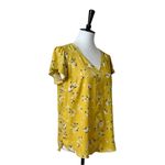 H&M Blouse V-neck Short Sleeves Popover Yellow White Floral Women’s Size 10/M Photo 1