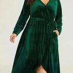 NWT!Dark green rib velvet wrap hem wrap pocket belt dress Size 12 or Large Photo 2
