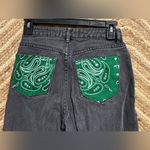 PacSun Women's Green & White Paisley Embroidered Dark Grey Mom Jeans,Size 24 Photo 3