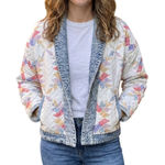 BLANKNYC Quilted Denim Jacket Patchwork Geometric Print Collar L 100% cotton White Size L Photo 0
