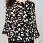 J. Jill Floral Print‎ Bell Sleeve Blouse Black White Keyhole Neck Top Size M Photo 0