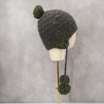 Gray Crochet Cable Knit Pom Pom Bucket Y2K Vintage Beanie Cap Hat Photo 3