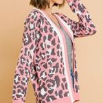 Umgee Pink and White Cardigan Sweater with Leopard Print Photo 1