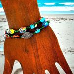 Set of 2 Floral Ceramic Beaded and 925 Silver Bracelets Blue Photo 0