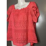 Moral Fiber  Blouse Womens Large Pink Coral Lace Crochet Short Sleeve Boho Top Photo 2