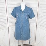 Indulge  Chambray Button Up Belted Short‎ Sleeve Shirt Dress Denim Blue Large Photo 4