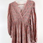 Max Studio Long Sleeve V Neck Printed Midi Dress Maroon Red Small Photo 10