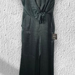 Lulus NWT Let Me Entertain You Hunter Green Tie Front Wide Leg Jumpsuit Medium Photo 0