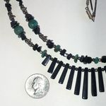 Elegant Black Shimmer Stones and Green Turquoise Beaded Boho Necklace Photo 4