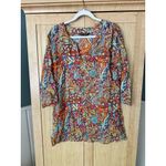 Kikisol Blouse Shirt Womens Medium Colorful Floral Tunic Cover Up Coastal Beach Red Photo 5