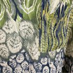 Olivia Moon Top Feather Pattern Women Size Petite XS Green Gray Blouse Shirt Photo 8