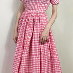 Vintage Pink & White Plaid Lattice Sleeve A Line Midi Dress Size S Photo 0