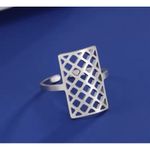 Boutique Solid Statement Ring White Gold Plated Sterling Adjustable‎ Lattice Wide Band Photo 3
