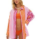 Beach Riot  Alexa Top Button Down Stripes Pink Orange White Cover Up Sunset NWOT Photo 1
