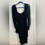 Black Ruched Mesh Bodycon mini Dress Size L Long Sleeve Sweetheart Neckline Size L Photo 2