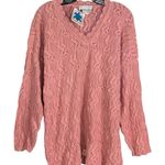 Vintage Womens NWT 1980s OSFM Turtle Bay Pink Cotton V Neck Pullover Sweater Size undefined Photo 0