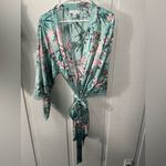 In Bloom by Jonquil Green Tropical Long Sleeve Short Wrap Robe Size M/L NWT Size M Photo 1