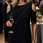 Versace NWT.$1280  COLLECTION cold shoulder Shift Dress Black Sz: M.US8. IT44 Photo 0