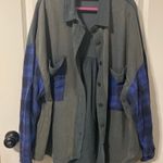 POL P.O.L. French Terry Oversized Shacket in vintage moss/blue plaid flannel western Photo 10