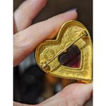 Givenchy Vintage  Cherub Lucite Heart Brooch Jewelry RARE Rhinestone Pin Gold Red Photo 12