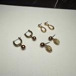 Monet Signed  Gold Tone Dangle Pierced Earrings 2 With Rhinestone Lot Of 3 Photo 0