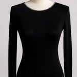 Brunello Cucinelli  Monili Trim Virgin Wool Low Back Long Sleeve Top Dark Gray Photo 0