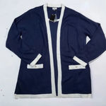 Avenue  Navy Blue Cream Metallic Trim Layered Cardigan Sweater Sz 14/16 Photo 0