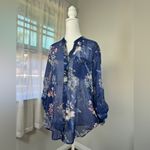 Kut From The Kloth Sheer Blue Floral Print Button Down Roll Tab Sleeve Blouse Photo 1
