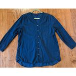 Lands' End Lands’ End blue cotton button front blouse 14 Photo 5