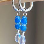 Handmade quality Czech glass beads 2WAY hoop dangle earrings🩵 Photo 3