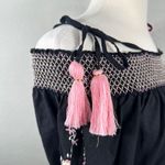 Love Shack Fancy  Black Pink Smocked Embroidered Dress Photo 12