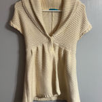 Alice + Olivia Chunky Knit Cream White Short Sleeve Cardigan Sweater in Small Photo 0