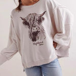 Free People NWOT  We The Free Graphic Camden Pullover - highland cow combo - XS Photo 0